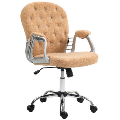 Button Tufted Desk Chair, Home Office Chair with Padded Armrests, Adjustable Height and Swivel Wheels