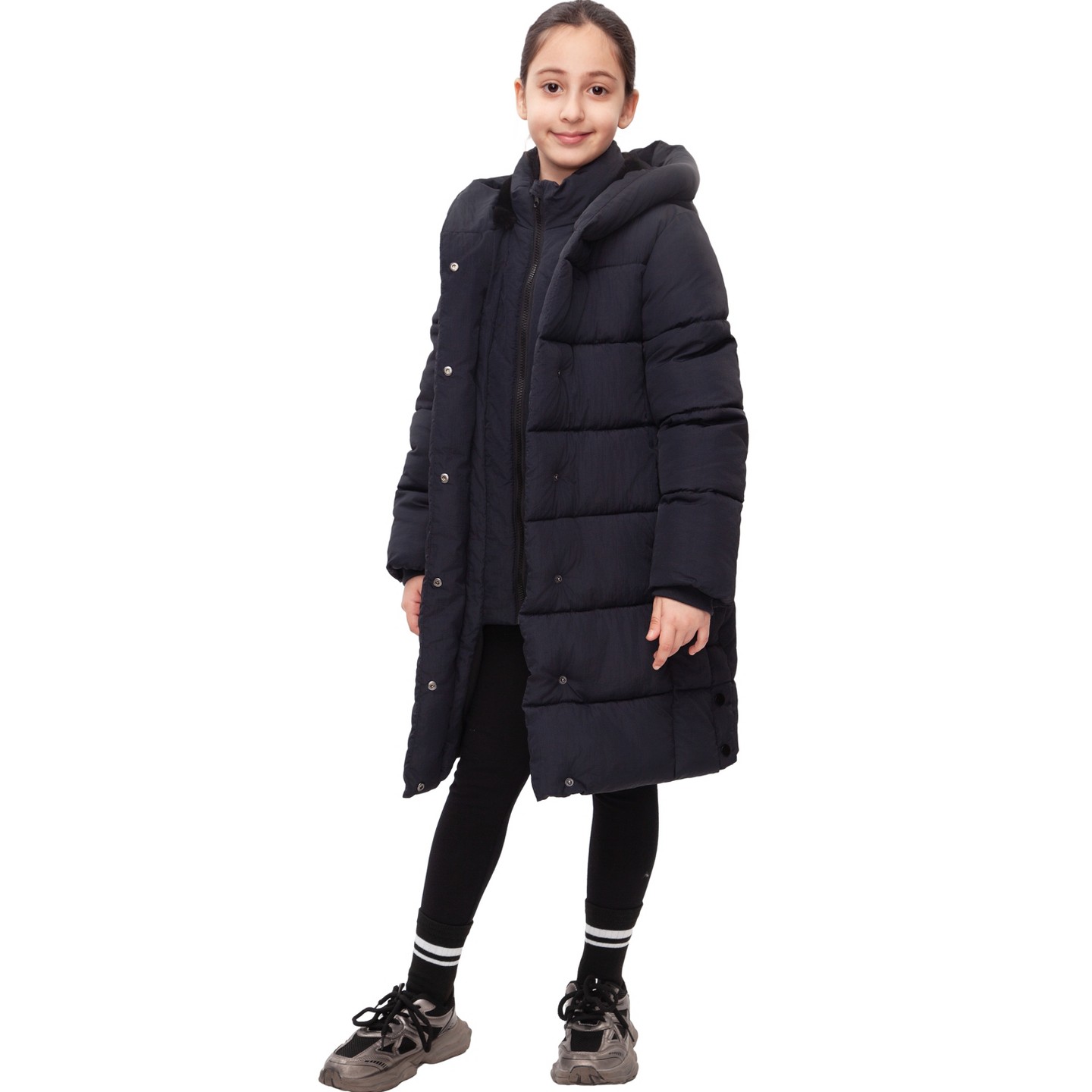 Куртка Rokka&Rolla Knee-Length Coat Long Puffer Jacket-black для девочек, цвет: Чёрный — фото 8