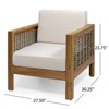 BEAFUP Outdoor Acacia Wood Club Chair with Wicker Accents, Teak Finish + Mixed Brown + Beige, 30.25"D x 27.5"W x 23.75"H - 3 of 4