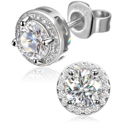 Molenia Moissanite Halo Stud Earrings for Women Men, Round Cut D Color VVS1 Lab Diamond, 18K/14K Gold Plated 925 Sterling Silver Studs Dainty Jewelry