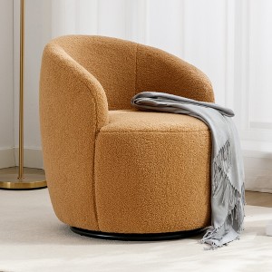 Lyngins Teddy/Velvet Swivel Accent Chair,Barrel Chair Armchair with Black Powder Coating Metal Ring,Modern Upholstered Chair for Bedroom,Living Room - 1 of 4