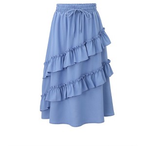 Girls Summer High Waisted Maxi Skirt Ruffle Hem Cute Long Skirts with Elastic Waistband for Kid Girl 5-14Y - 1 of 4