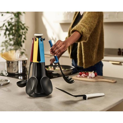 Multicolor Silicone and Nylon 6-Piece Kitchen Utensil Set with Rotating Stand
