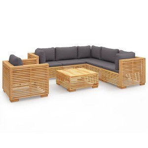 vidaXL Garden Lounge Set Dark grey Solid teak wood, polyester 7 Piece Set - 1 of 4