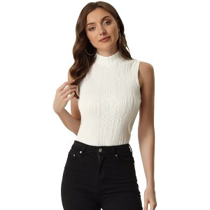 Allegra K Women's Mock Neck Sleeveless Keyhole Back Ribbed Knit Blouses - 1 of 4
