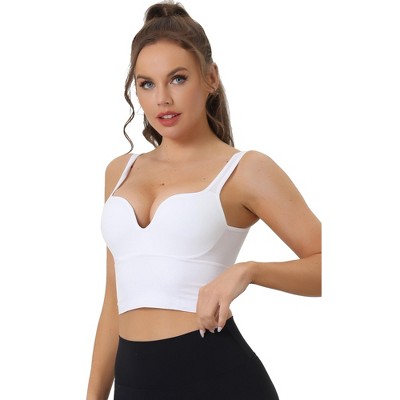 Allegra K Women's Wireless Medium Support Push-Up Fixed Straps Workout Yoga Sleep Sports Bra