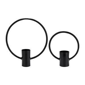 Sagebrook Home Set of 2 Metal Decorative Ring Candle Holders - Contemporary Abstract Black Aluminum Ring - 1 of 4