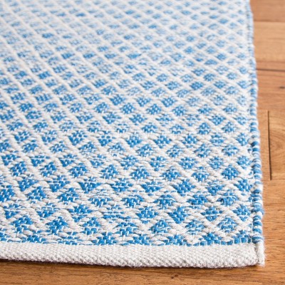 Blue and Ivory Flat Woven Cotton Runner Rug