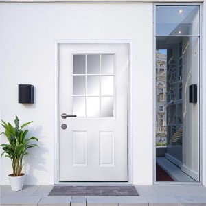 Wooakway 36"W×80"H 9-Lite 2-Panel Exterior Frosted Glass Prehung Front Entry Door Primed Interior Fiberglass Entrance Door - 1 of 4