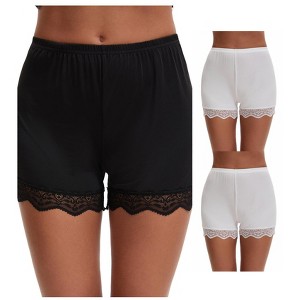 INSPIRE CHIC 3 Packs Women's Lace Trim Ice Silk Mid-Waisted Loose Slip Shorts Light and Breathable Boyshorts - 1 of 4