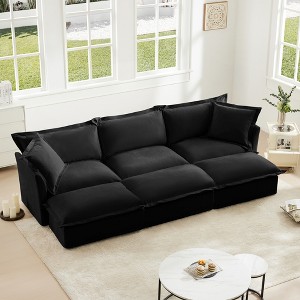 Oversized 120" Chenille Slipcovered 3 Seater Modular Sleeper Sectional Sofa Bed with French Edges and Removable Covers, 6-Piece Free combination - 1 of 4