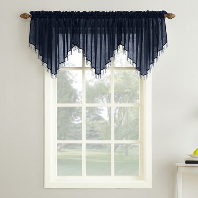 24"x51" Erica Crushed Sheer Voile Beaded Ascot Curtain Valance Navy - No. 918