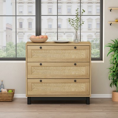 3 Drawer Dresser For Bedroom 30.31" Chest Of Drawers With Storage Dresser With Rope Woven Drawer