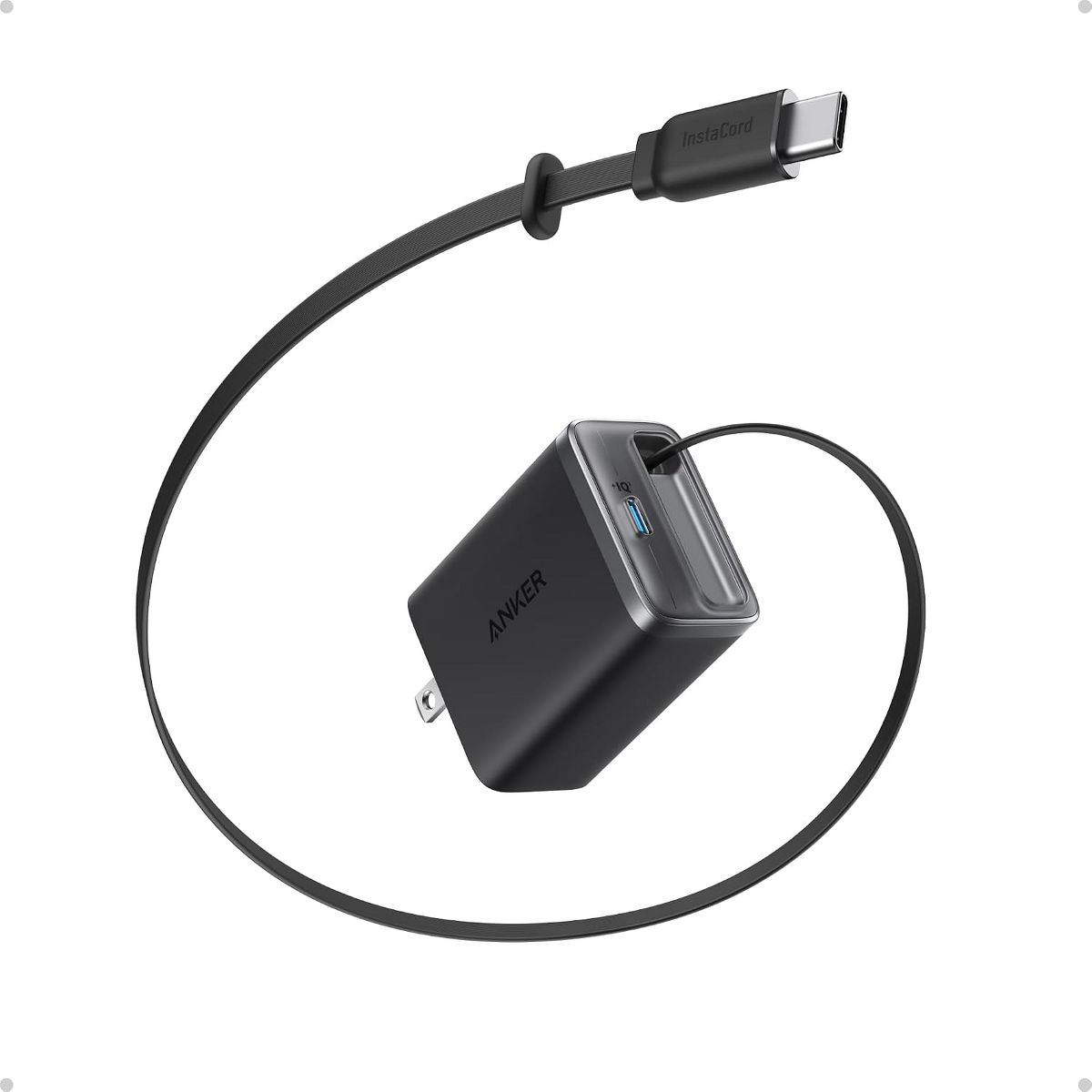 Anker Nano Retractable USB C Charger, Compact 35W 2-Port with Built-in InstaCord Retractable Cable, for iPhone 17/16/15, iPad (Black, Non-Battery)