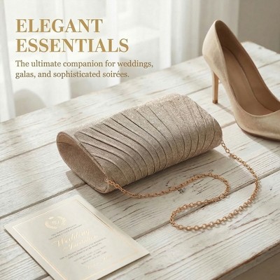 INSPIRE CHIC Pleated Clutch Purses for Women Sparkly Evening Bag Envelope Party Handbag with Chain 7.9*1.9*4.7 inches Gold — фото 5