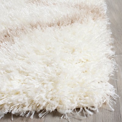 Ivory and Beige High Pile Shag Area Rug