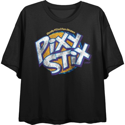 Pixy Stix Distressed Logo Women’s Black Graphic Crop Tee-xl : Target