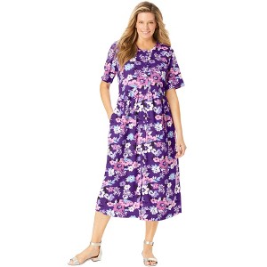 Woman Within Plus Size Button-Front Essential Dress - 1 of 4