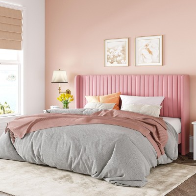 Allewie Bed Platform Frame/Velvet Upholstered Bed Frame with Vertical Channel Tufted Headboard/Strong Wooden Slats/Box Spring Optional