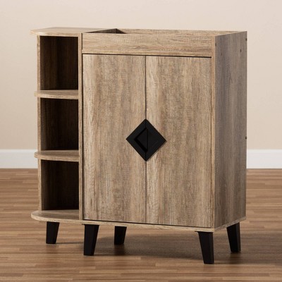 Rustic Oak 2-Door Shoe Cabinet with Open Shelves
