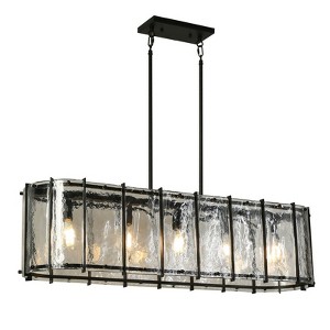 LNC Fiorekaury 5-Lights 42.1-in Modern Oversized Luxury Rectangle Indoor Hanging Kitchen Island Pendant Lights, Matte Black and Textured Glass - 1 of 4