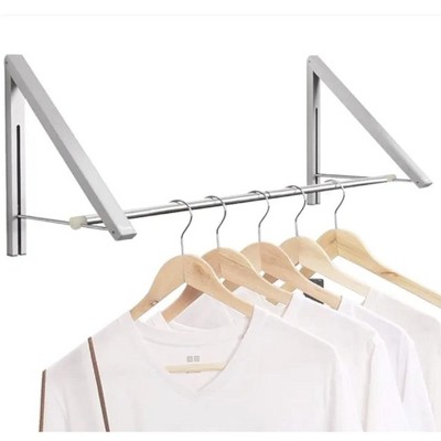 Boersma Laundry Room Drying Rack Wall Mounted Clothes Hanger Folding Wall Coat Racks Aluminum Home Storage Space Savers Silver 2 Rakcs With Rod