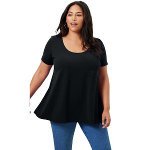 June + Vie by Roaman's Women's Plus Size Short-Sleeve Swing One + Only Tee - 1 of 4