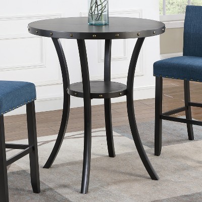 Espresso Wood Pub Table Set with Blue Upholstered Chairs