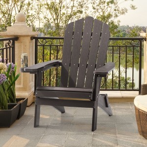 Sonkuki Patio Outdoor Folding Plastic Wood Adirondack Chair, Weather Resistant for Lawn, deck and Backyard - 1 of 4