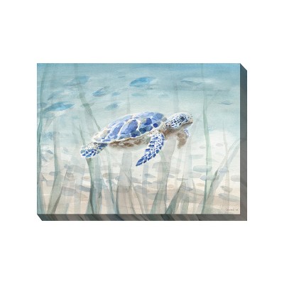 Cottage Garden West of The Wind Under The SEA Blue, Tan 40 x 30 Inch Waterproof Gallery Wrapped Canvas, Outdoor Garden, Yard, Patio All Weather