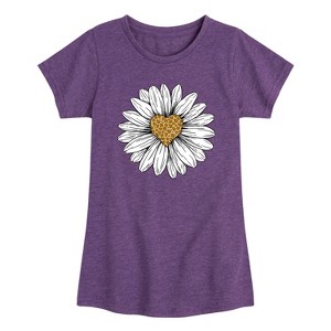Girls' - Instant Message - Leopard Print Heart Daisy Fitted Short Sleeve Graphic T-Shirt - 1 of 4