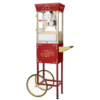 Great Northern Popcorn 8 oz. Matinee Antique Style Popcorn Maker Machine with Cart - Red