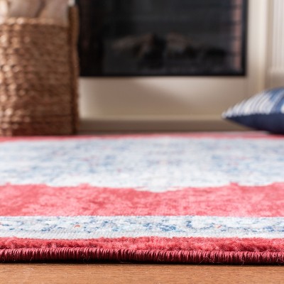 Hand-Knotted Red and Ivory Synthetic Square Rug