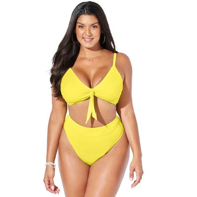 Swimsuits For All Women's Plus Size Striped Cup Sized Tie Front Underwire  Bikini Top, 24 G/h - Aloe White Stripe : Target