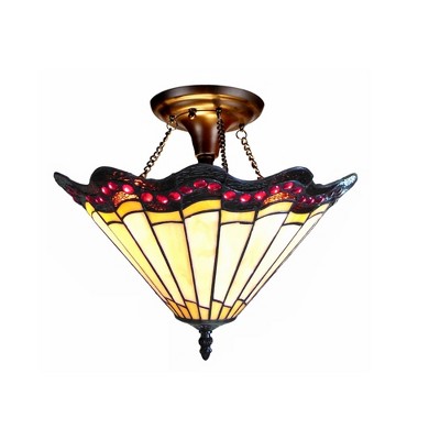 Chloe Lighting Adriana Tiffany-Style 2 Light Baroque Semi-Flush Ceiling Fixture 16" Shade