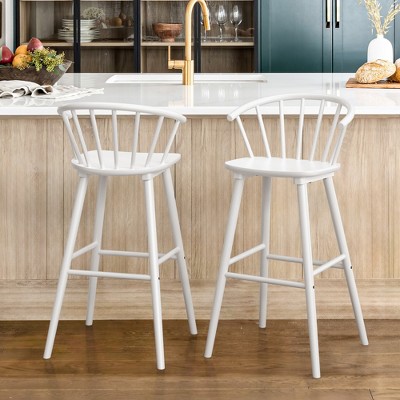 Arceso 30 Inch Wood Bar Stools with Semicircular Backrest, Black Farmhouse Barstools Set of 2, Modern Counter Height Bar Stools for Kitchen Island Pub