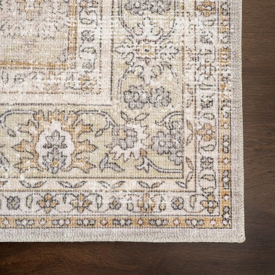 Sia Beige Floral Synthetic Washable Non-slip Area Rug, 3' x 5'