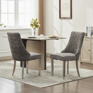 CLIHOME Set of 2 Flocking Chenille Dining Chairs, Upholstered Accent Chair with Silver Brushed Stainless Steel Legs - 1 of 4