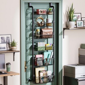 Zstar Over The Door Organizer, Over The Door Pantry Organizer Rack, Metal Over Door Hanging Organizer With Adjustable Baskets - 1 of 4