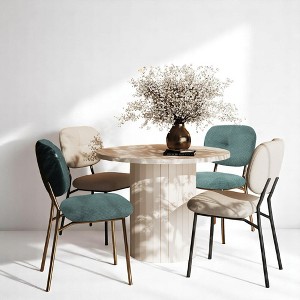 5-Piece Dining Table Set with White MDF Top, Bamboo Legs & Fabric Chairs for Dining Room, Space-Saving Small Kitchen Table Set with Metal Frame - 1 of 4