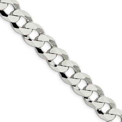 Black Bow Jewelry Men's 11.75mm Sterling Silver Solid Flat Curb Chain Necklace