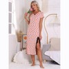 INSPIRE CHIC Women's Short Sleeves Heart Print Lace Trim Slit Side Ribbed Knit Long Nightgowns - 2 of 4