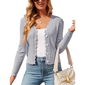Womens Lightweight Knit Cardigan V Neck Long Sleeve Front Button Down Elegant Shrugs for Dresses - 1 of 4