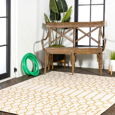 Boho Chic Moroccan-Inspired Geometric Black 9' x 12' Outdoor Area Rug