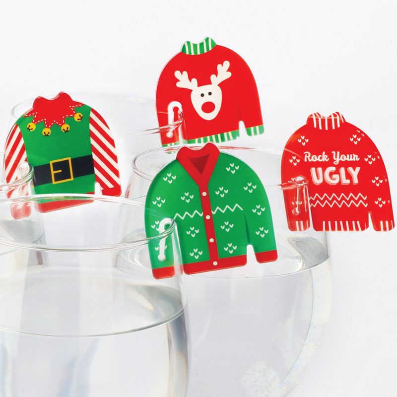Big Dot of Happiness Ugly Sweater - Holiday and Christmas Party Wine Glass Charms - Acrylic Drink Markers - Set of 20, 1 of 7
