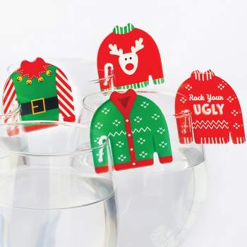 Big Dot of Happiness Ugly Sweater - Holiday and Christmas Party Wine Glass Charms - Acrylic Drink Markers - Set of 20