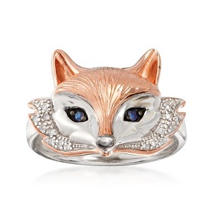 Ross-Simons Two-Tone Sterling Silver Fox Ring With Sapphire and Diamond Accents - 1 of 4