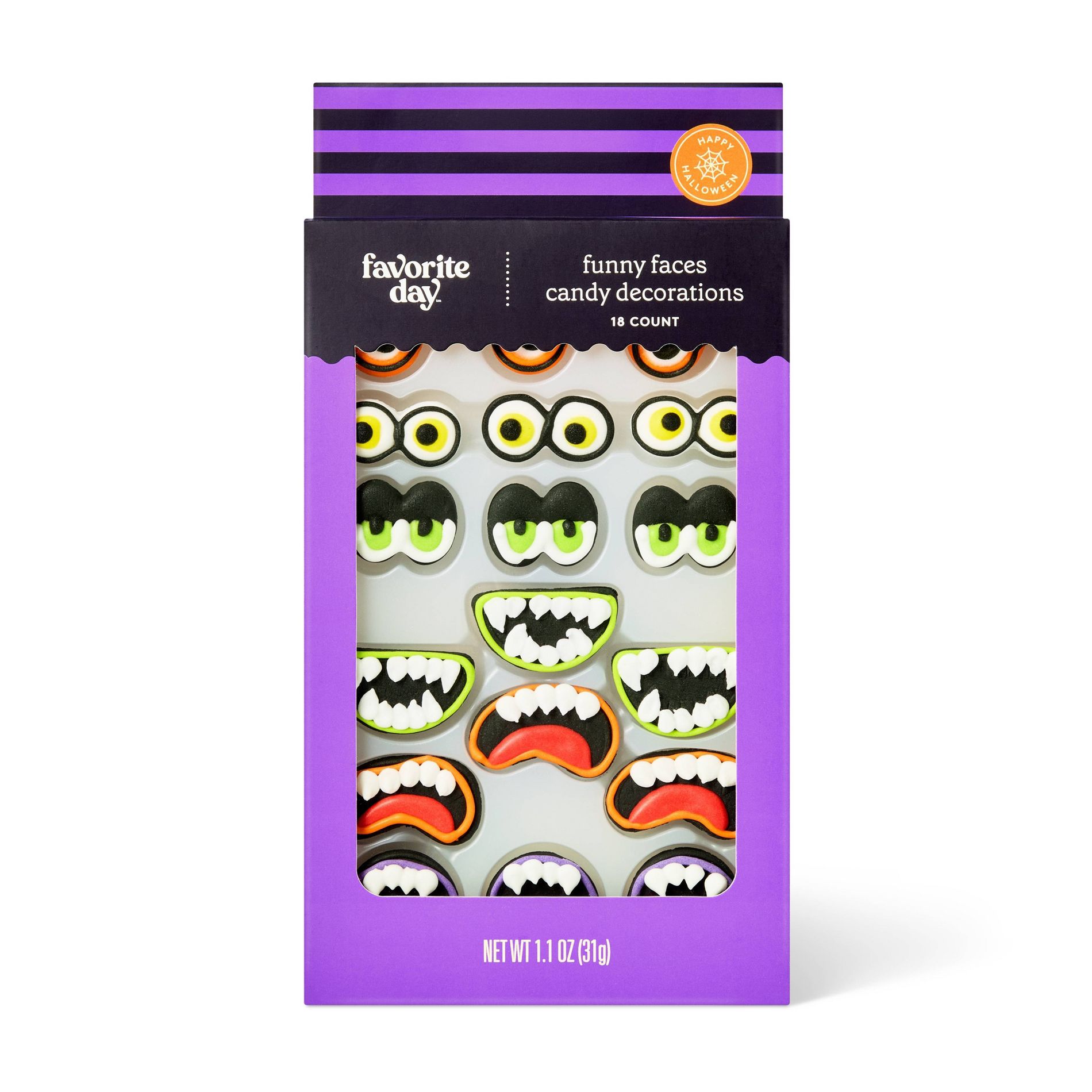 Funny Faces Halloween Candy Decorations - 1.1oz/18ct - Favorite Day™