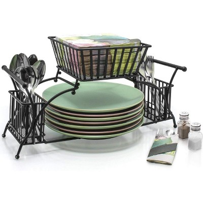 Black Stainless Steel Buffet Utensil Caddy with Handles