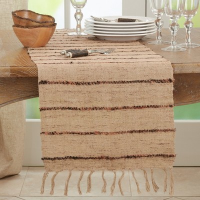 Natural Cotton Striped Oblong Table Runner, 16 x 72 in